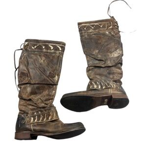 Buckle Corral Leather Slouch Lace Tall Top Boot Size 8 1/2